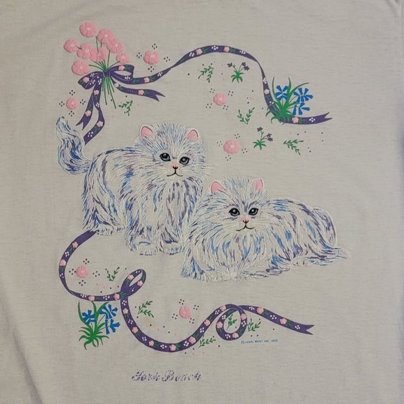 Vintage Faded Tag Women's Lesal West Inc. 1990 Cat Puffy Graphic Approx. Medium - Picture 2 of 9